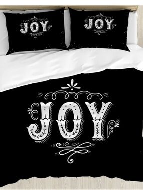 Ambesonne Black and White Duvet Cover Set . Queen Retro Style Phrase JOY NWOT